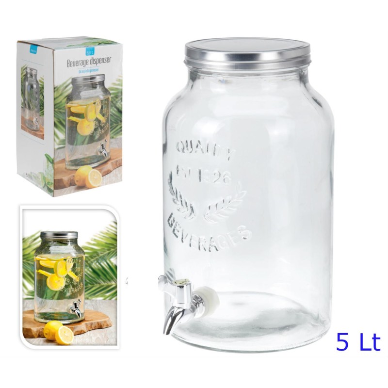 BARATTOLO DISPENSER IN VETRO CON RUBINETTO DA 5,5 Lt
