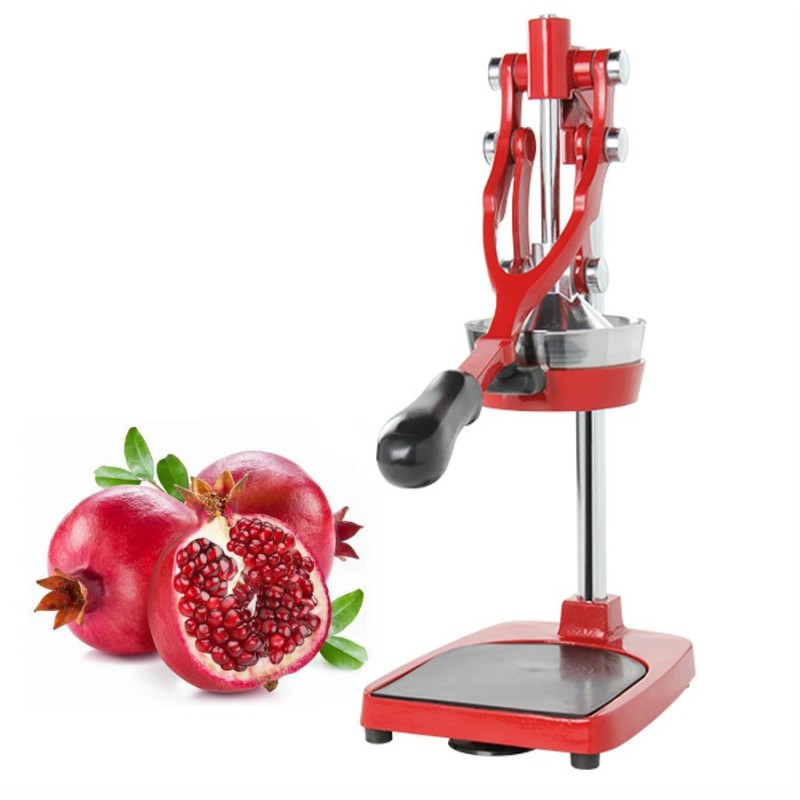 Spremiagrumi professionale a leva da banco rosso in ghisa e inox, ideale per agrumi e melograno, struttura robusta