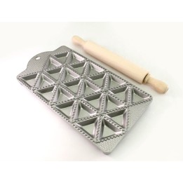 STAMPO RAVIOLI RAVIOLATORE TRIANGOLARE 24 CON MATTARELLO LEGNO