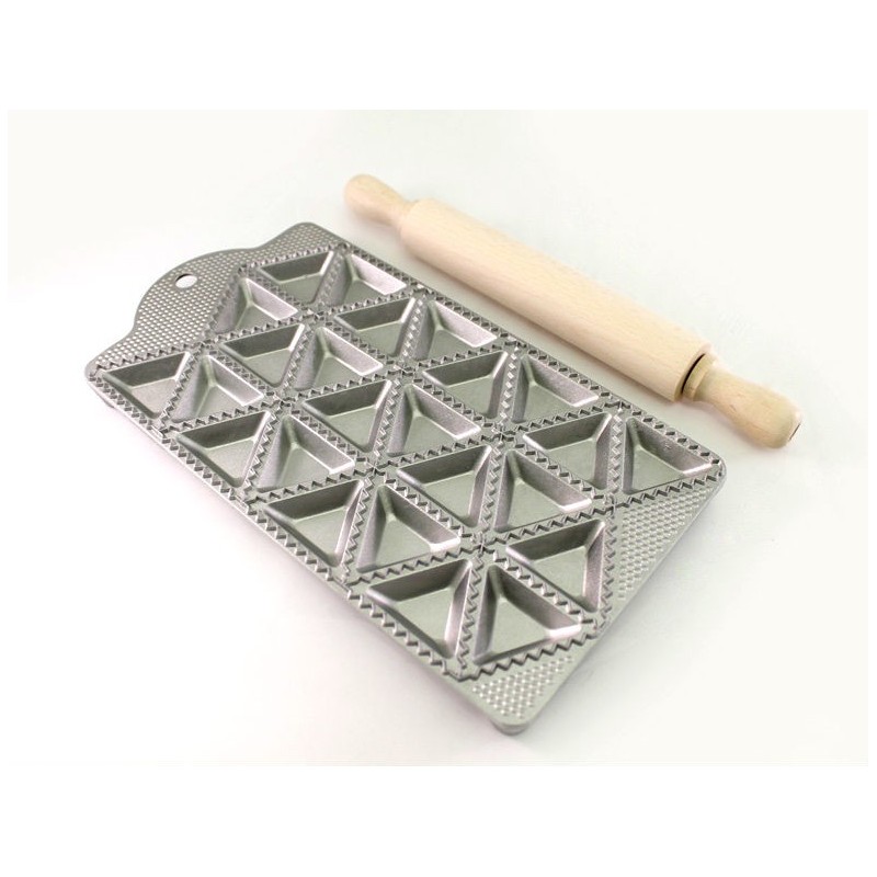 STAMPO RAVIOLI RAVIOLATORE TRIANGOLARE 24 CON MATTARELLO LEGNO
