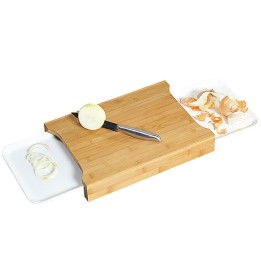 TAGLIERE IN LEGNO DI BAMBU' CON DUE VASCHETTE ESTRAIBILI CM 41x25x4