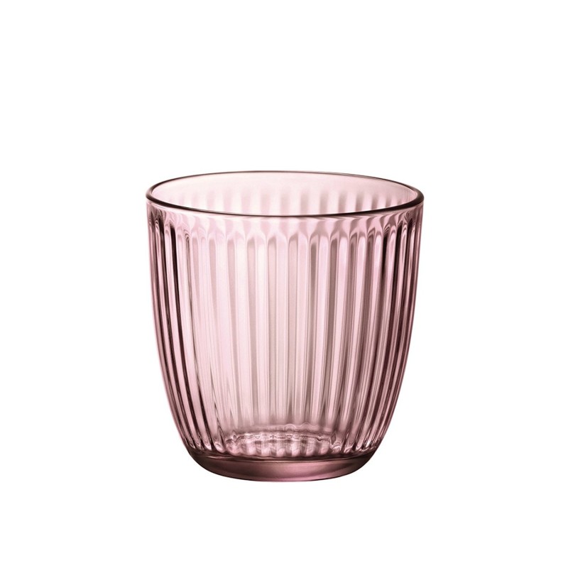 Set 6 bicchieri in vetro rosa modello Line rigato da 29 cl