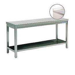 TAVOLO INOX CON ALZATINA E RIPIANO INFERIORE CM 150x80x85h