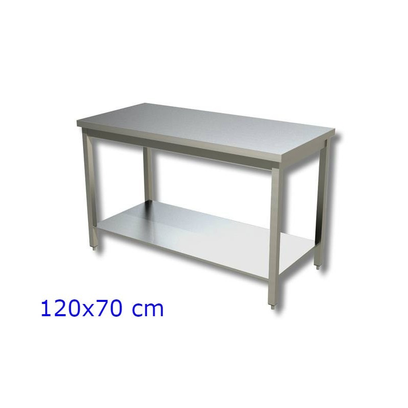 TAVOLO INOX CON RIPIANO INFERIORE CM 120x70x85h