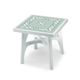 TAVOLO SCAB QUADRATO BIANCO DECORO TOP FERRO BATTUTO 1810 CM 80x80