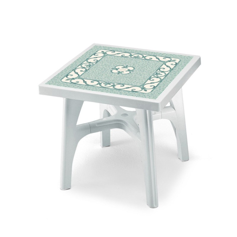 TAVOLO SCAB QUADRATO BIANCO DECORO TOP FERRO BATTUTO 1810 CM 80x80