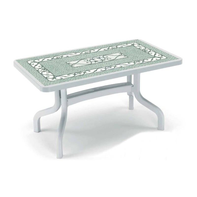 TAVOLO SCAB RETTANGO BIANCO DECORO TOP FERRO BATTUTO 1863 CM 140x80