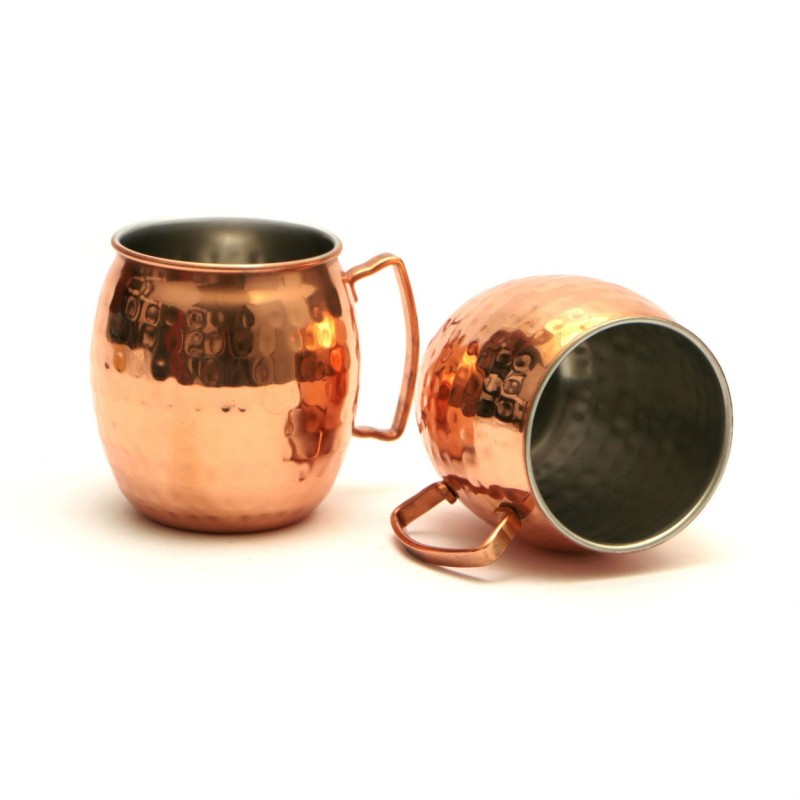 TAZZA MOSCOW MULE MUG BOMBATA IN ACCIAIO RAMATO E MARTELLATO 470 ML - 2 Pz