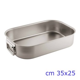 TEGLIA RETTANGOLARE INOX CM 35x25 CON MANICI SNODATI