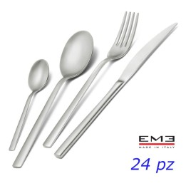 Set di posate EME Fashion Sabbiato da 24 pezzi in acciaio inox 18/10 con finitura opaca sabbiata