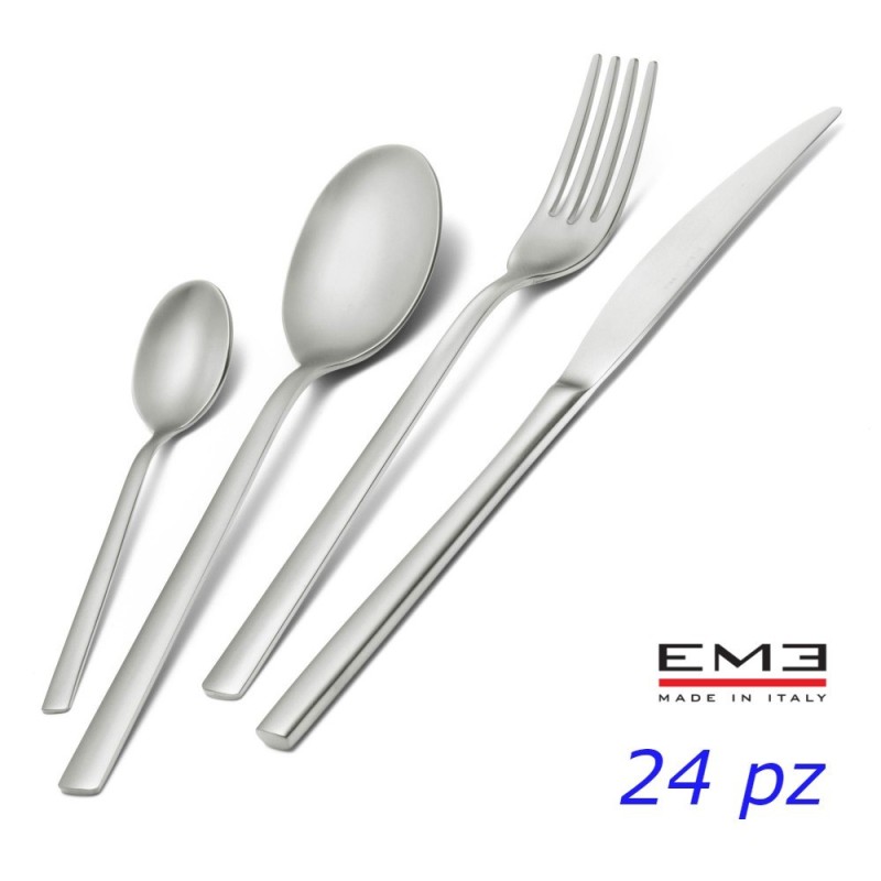 Set di posate EME Fashion Sabbiato da 24 pezzi in acciaio inox 18/10 con finitura opaca sabbiata
