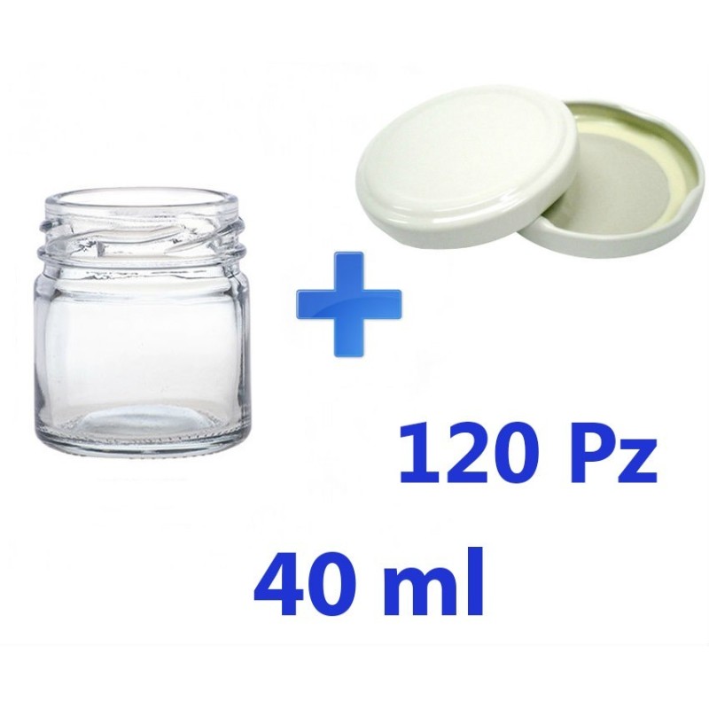 120 Barattoli vasetti vetro per monodose e mignon 40 ml con tappo