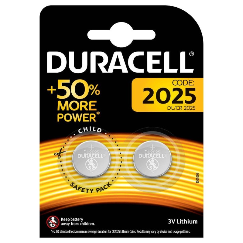 BATTERIA DURACELL BOTTONE LITIO CR2025 3V 2 Pz