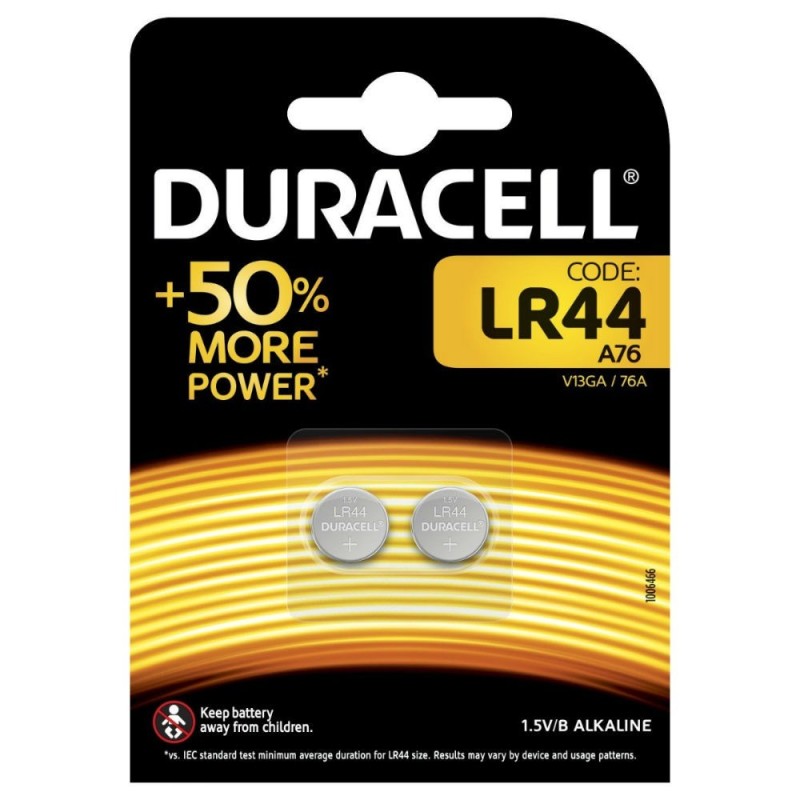 BATTERIA DURACELL BOTTONE ALCALINA LR44 1,5V 2 Pz