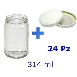 24 barattoli in vetro 314 ml con tappo bianco twist off per marmellate e conserve