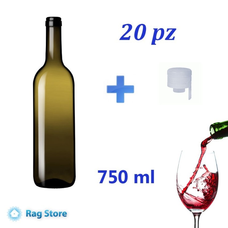 kit 20 bottiglie in vetro per vino modello Bordolese da 750 ml