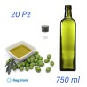 kit 20 bottiglie quadrate in vetro verde per olio da 750 ml con beccuccio salva goccia