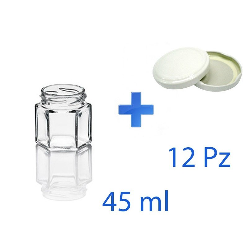 Kit 12 Barattoli Esagonali 45 ml con Tappo Bianco | RagStore