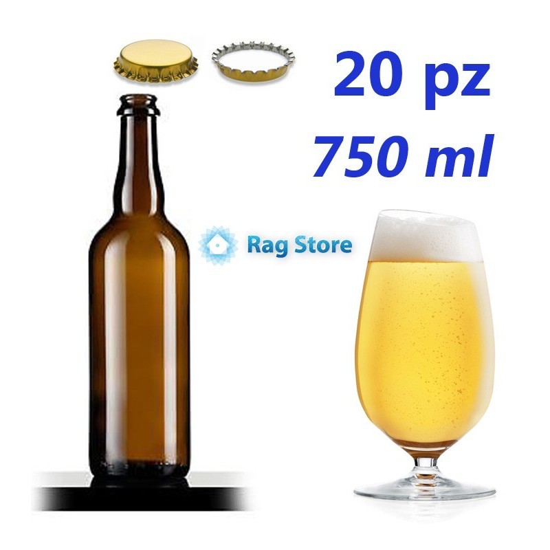 20 Bottiglie bottiglia vetro per birra Trento 750 ml - 75 cl con tappi corona