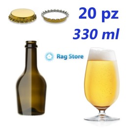 20 Bottiglie bottiglia vetro per birra Mariposa 330 ml - 33 cl + tappi
