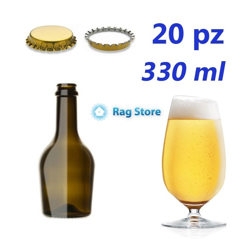 20 Bottiglie bottiglia vetro per birra Mariposa 330 ml - 33 cl + tappi