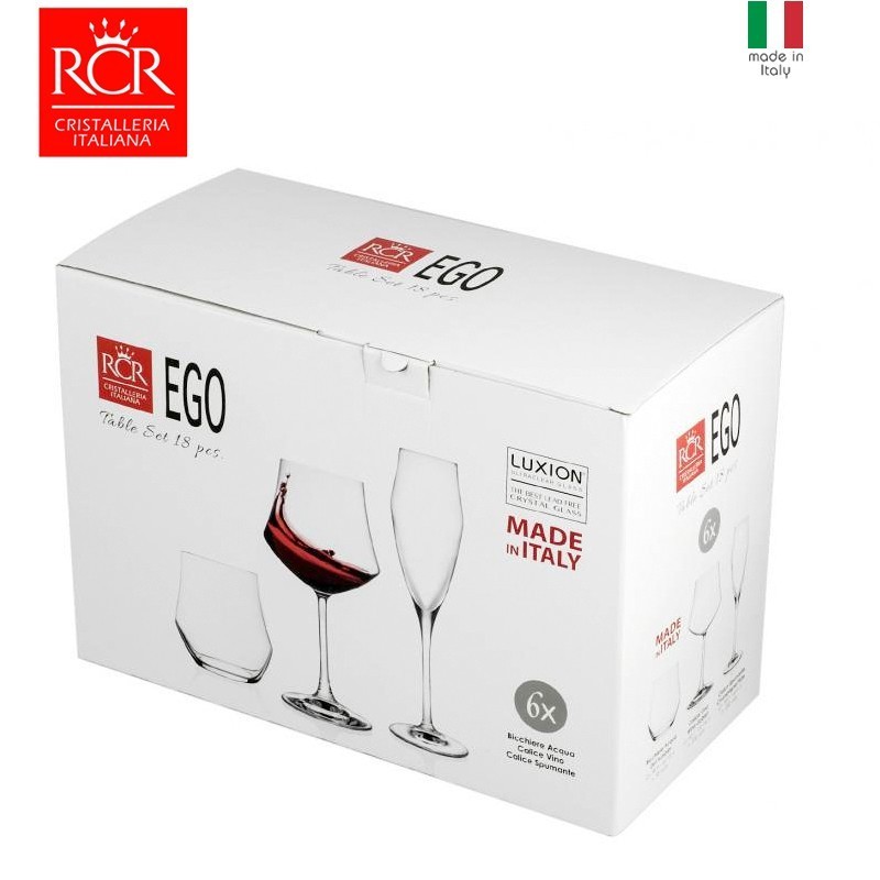 Confezione regalo con 18 bicchieri in vetro cristallo RCR Ego