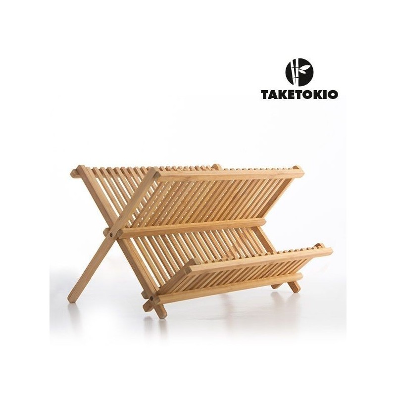 Scolapiatti in bamboo a due livelli su piano cucina moderno