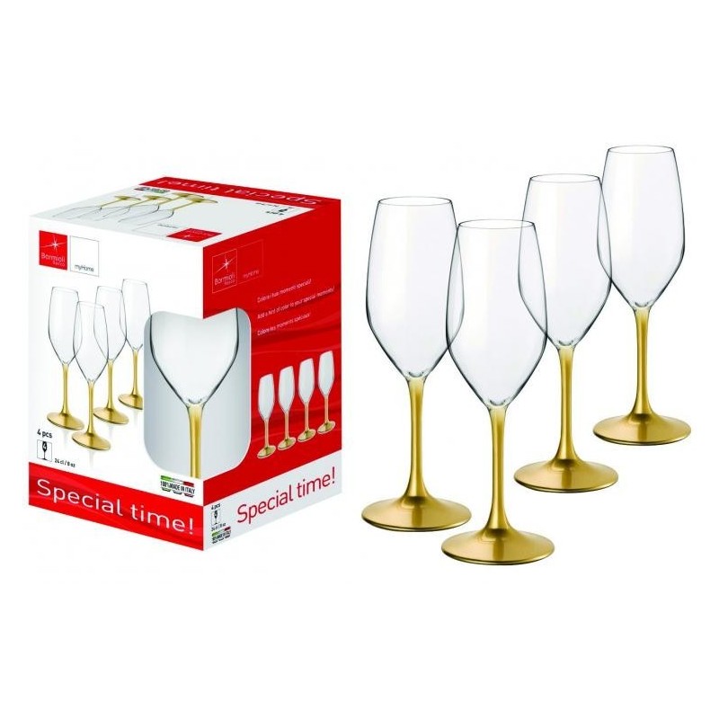 BICCHIERE SPECIAL TIME CALICE FLUTE Pz 4 GAMBO ORO