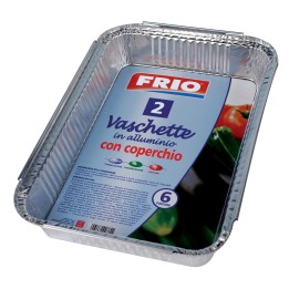 VASCHETTA IN ALLUMINIO PER ALIMENTI RETTANGOLARE 6 PORZIONI CON COPERCHIO Pz 2