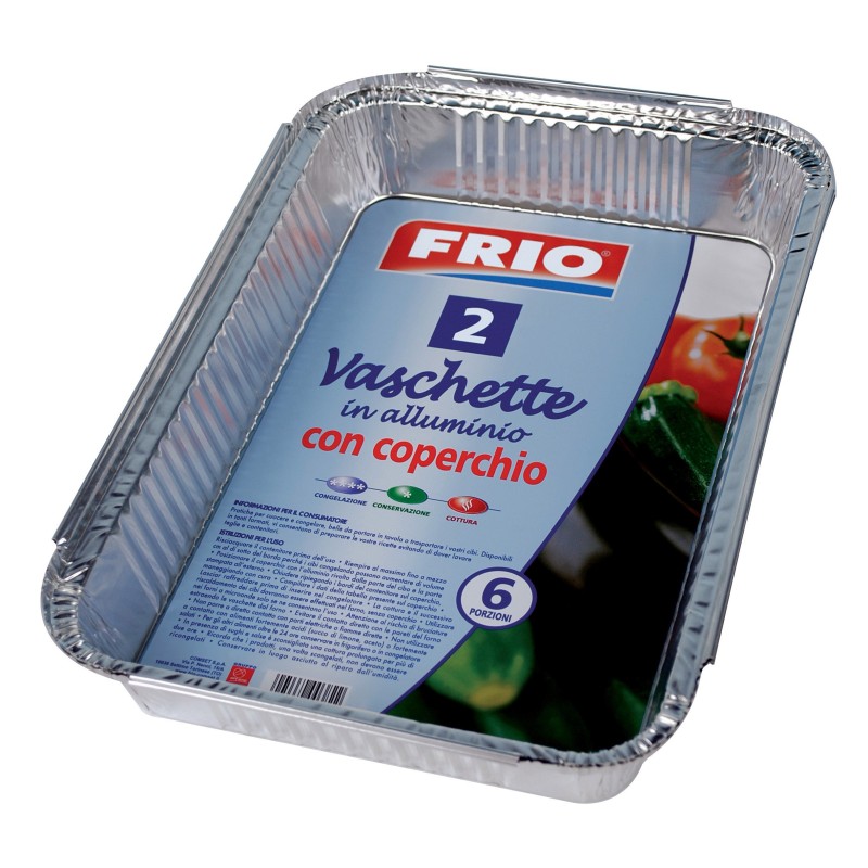 VASCHETTA IN ALLUMINIO PER ALIMENTI RETTANGOLARE 6 PORZIONI CON COPERCHIO Pz 2