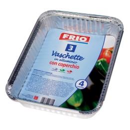 VASCHETTA IN ALLUMINIO PER ALIMENTI RETTANGOLARE 4 PORZIONI CON COPERCHIO Pz 3