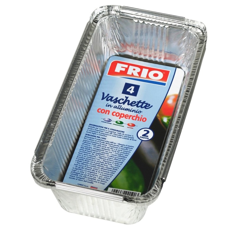 VASCHETTA IN ALLUMINIO PER ALIMENTI RETTANGOLARE 2 PORZIONI CON COPERCHIO Pz 4