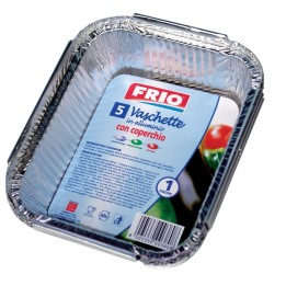 VASCHETTA IN ALLUMINIO PER ALIMENTI RETTANGOLARE 1 PORZIONE CON COPERCHIO Pz 5