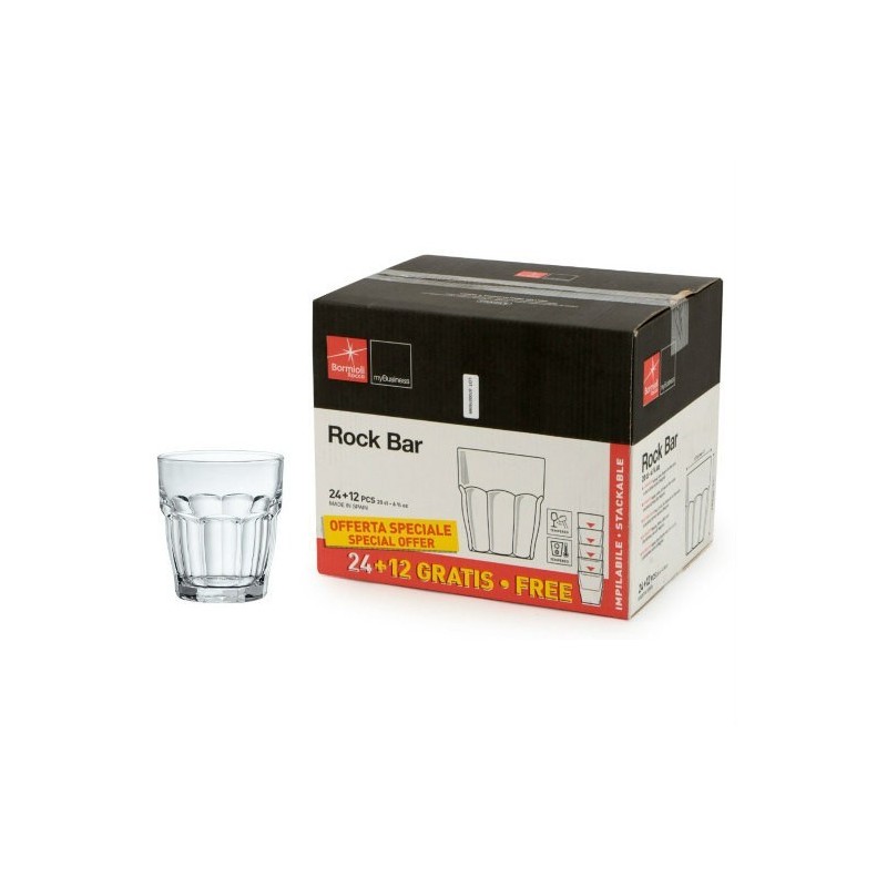 Set 36 bicchieri Rock Bar Juice da 20 cl in vetro trasparente