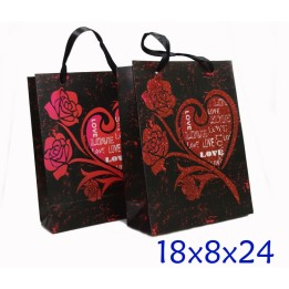 BUSTA CARTA SHOPPERS CUORE LOVE NERA CM 18x8x24