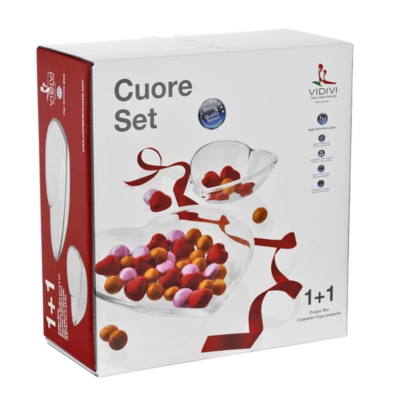 SET CENTROTAVOLA VETRO Pz 2 CUORE