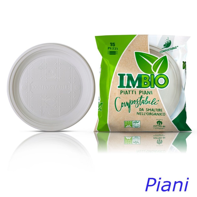 PIATTI PLASTICA COMPOSTABILI MATER-BI 15 Pz PIANI