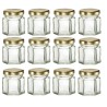 Kit 12 barattoli esagonali in vetro da 45 ml con tappo oro, ideali per miele monodose e bomboniere eleganti