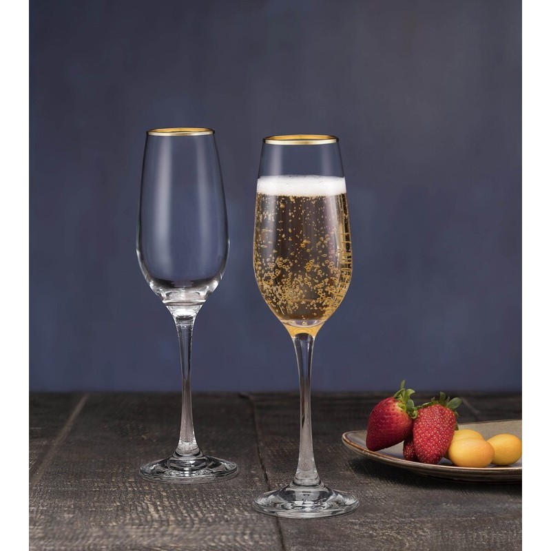 bicchiere flute per champagne con bordo dorato - 6 calici
