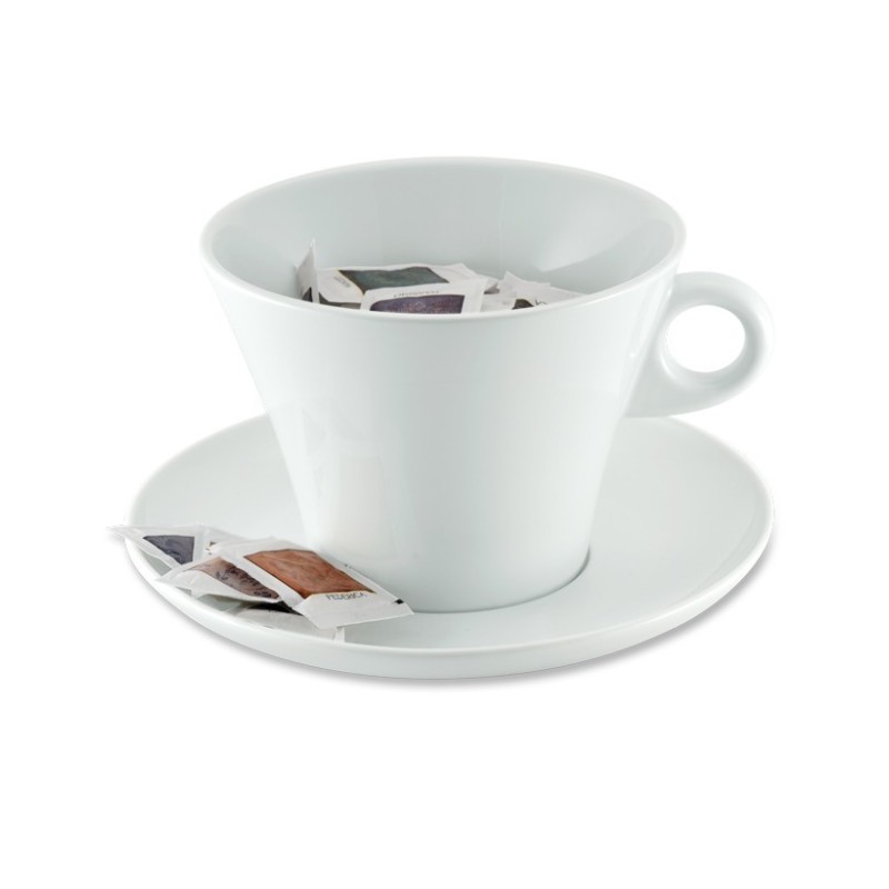 Tazza porcellana bianca forma conica porta bustine da bar