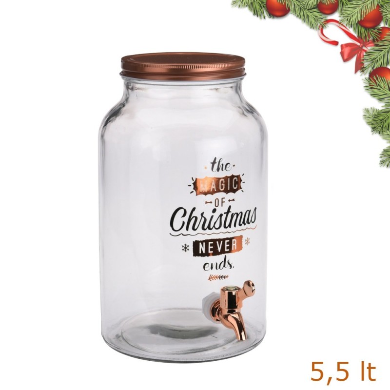 Barattolo dispenser in vetro con rubientto da 5,5 lt Christmas