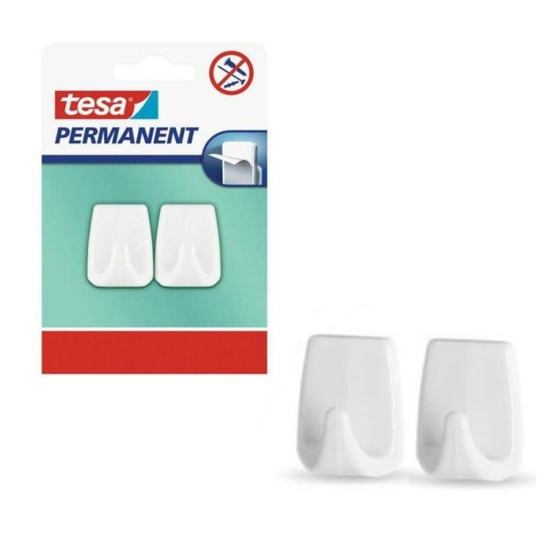 Ganci adesivi in plastica Permanent 2 Pz Bianchi
