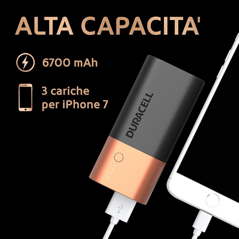 Power bank Duracell ricarica Smartphone e dispositivi USB 6700 mAh