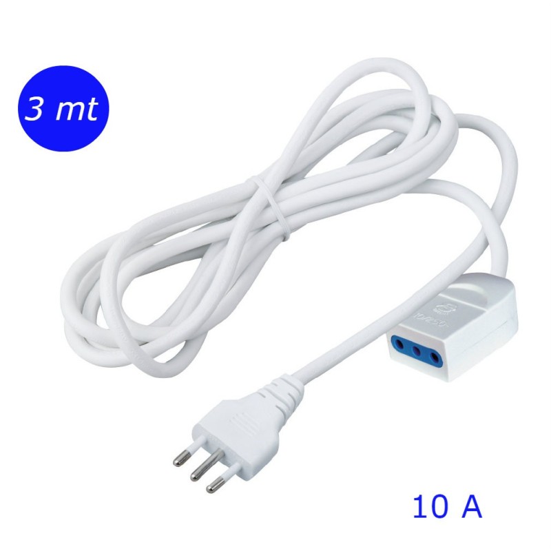 Prolunga elettrica da 3 mt con spina e presa 10A