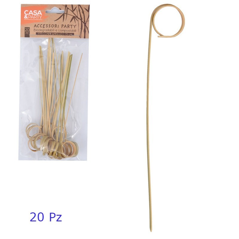 Stecchino in legno di bamboo con anello cm 15 conf. 20 pz