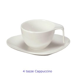 Tazzine cappuccino porcellana Goccia con piattino 4 pz Bianche