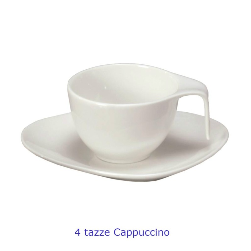 Tazzine cappuccino porcellana Goccia con piattino 4 pz Bianche