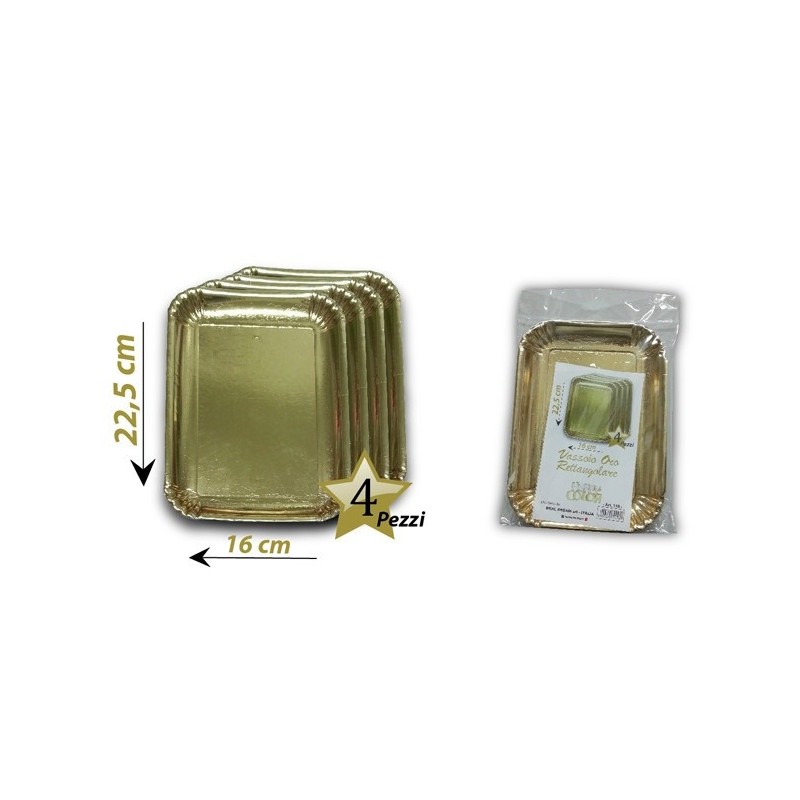 VASSOIO CARTA RETTANGOLARE ORO CM 22x16 Pz 4