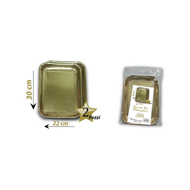 VASSOIO CARTA RETTANGOLARE ORO CM 30x22 Pz 2