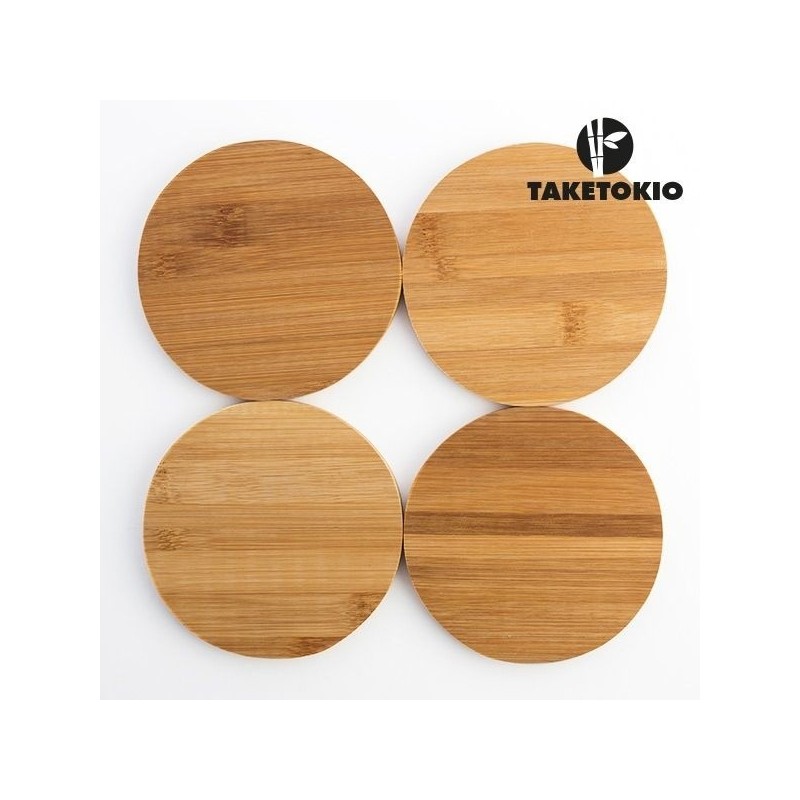 Set 4 sottobottiglie in legno dalla forma rotonda, diametro 10 cm